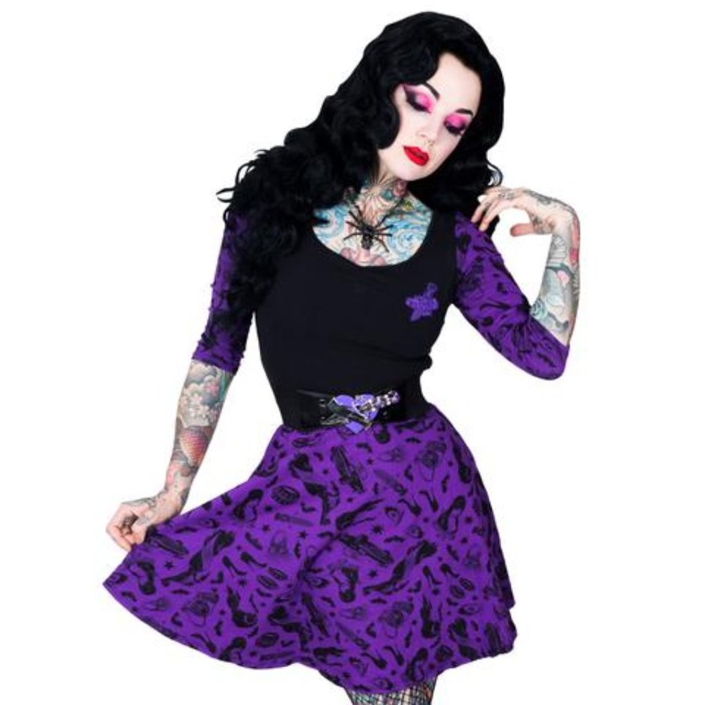 Elvira Comic Icons Purple Skater Dress Goth Fashio